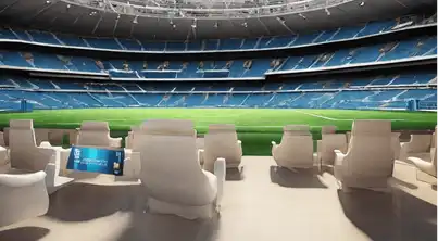 sports marketing program, using a picture of a stadium with seats attached to the pitch with a modern screen between the seats